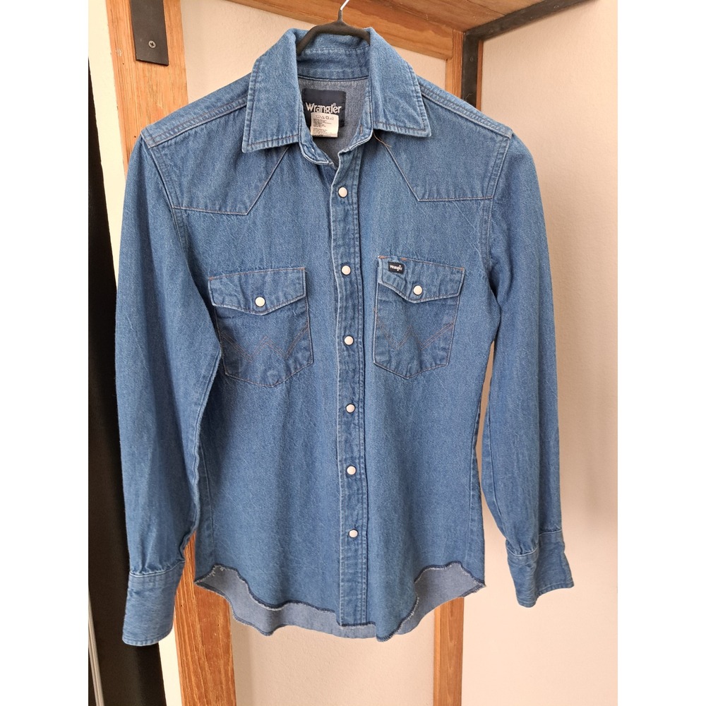 Wrangler Western Denim Pearl Snap Shirt Medium Wash Cotton MS70119 Small